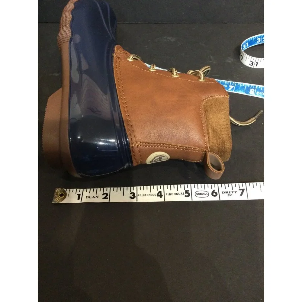 Adrienne Vittadini Girls Duck Boots Blue Brown Size 4 Rain Shoes
